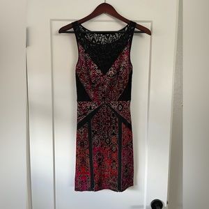 Vintage 90s Structured Velvet Mini Dress w/lace detail